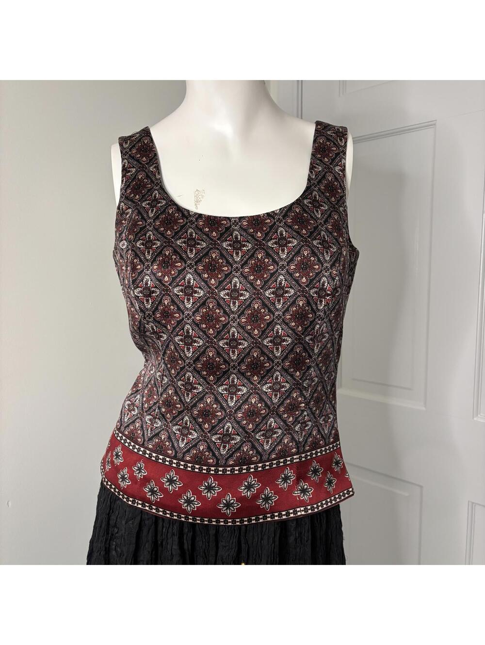 Tahari 4 Vtg Silk Geometric Sleeveless Blouse